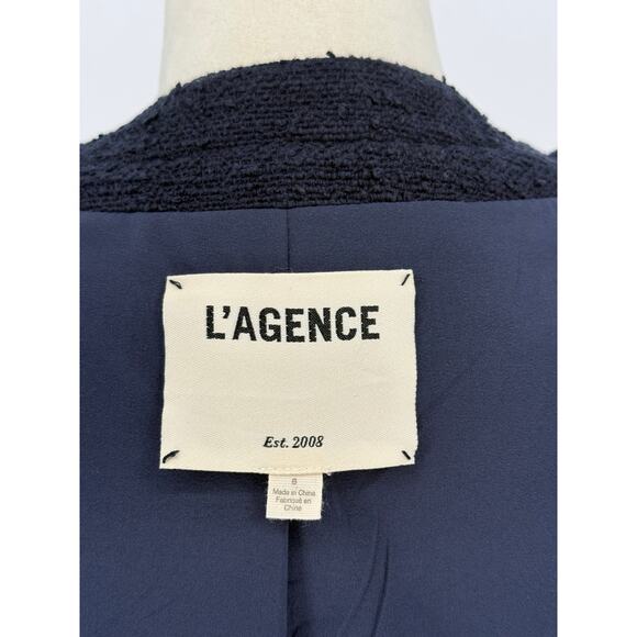 L'agence Effie Jacket Tweed Boucle Blazer in Midnight Navy Blue Size 8 Large - Picture 6 of 10